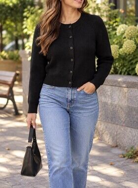 Ricki's Black Button-Up Ribbed Knit Cardigan Sweater Minimalist Classic Preppy